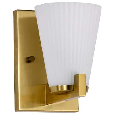Royale 1 Light Vanity Burnished Brass Finish Ribbed White Glass - Burnished Brass