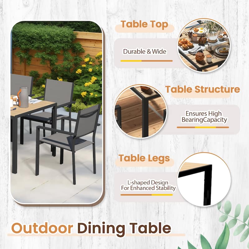 Outdoor Dining Set with Table & Stackable Textilene Chairs, 5-Piece Durable WPC Tabletop & Rust-Resistant Frame for Patio