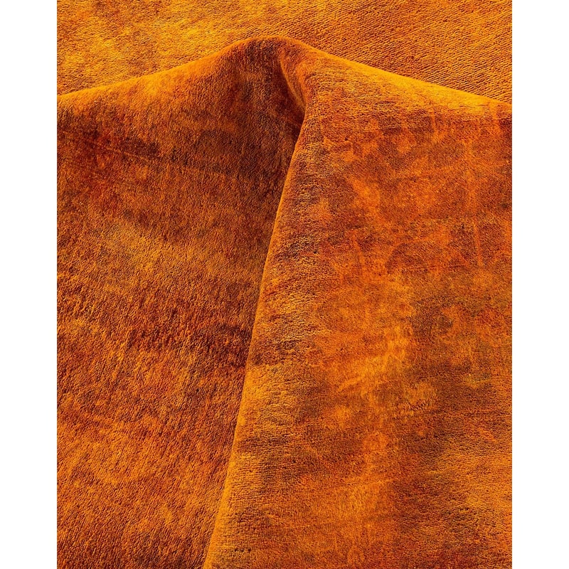 Overton Hand Knotted Wool Vintage Inspired Modern Contemporary Overdyed Gold Area Rug - 10' 10" x 15' 7"
