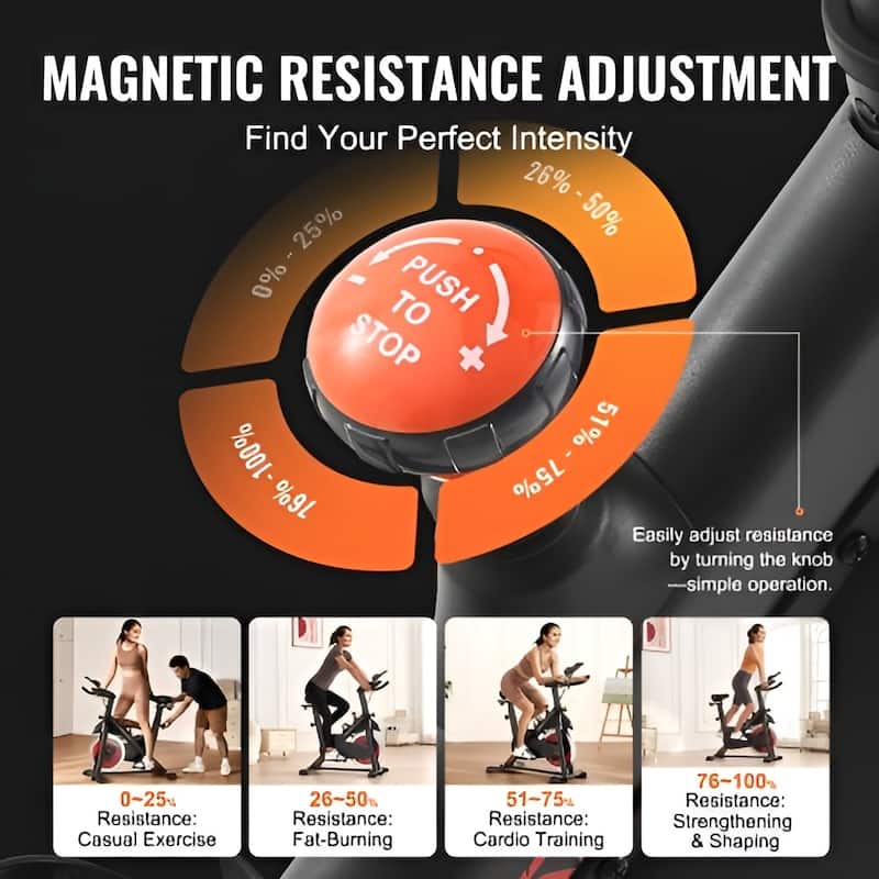 Black Carbon Steel Magnetic Exercise Bike with LCD & Flywheel - 45.08x20.67x47.64 inch