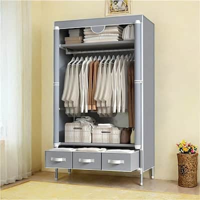 1PC Portable Wardrobe 67×35.4×17.7in - Rolling Door,Hanging Rack
