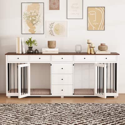 Dresser 89" Double Dog Crate Furniture Dog Crate Kennel Furniture