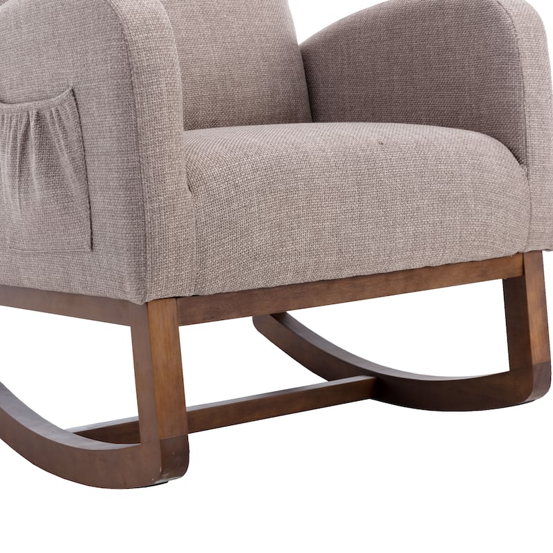 Grey Modern 27" Upholstered Rocking Chair with Wood Legs and Side Pocket