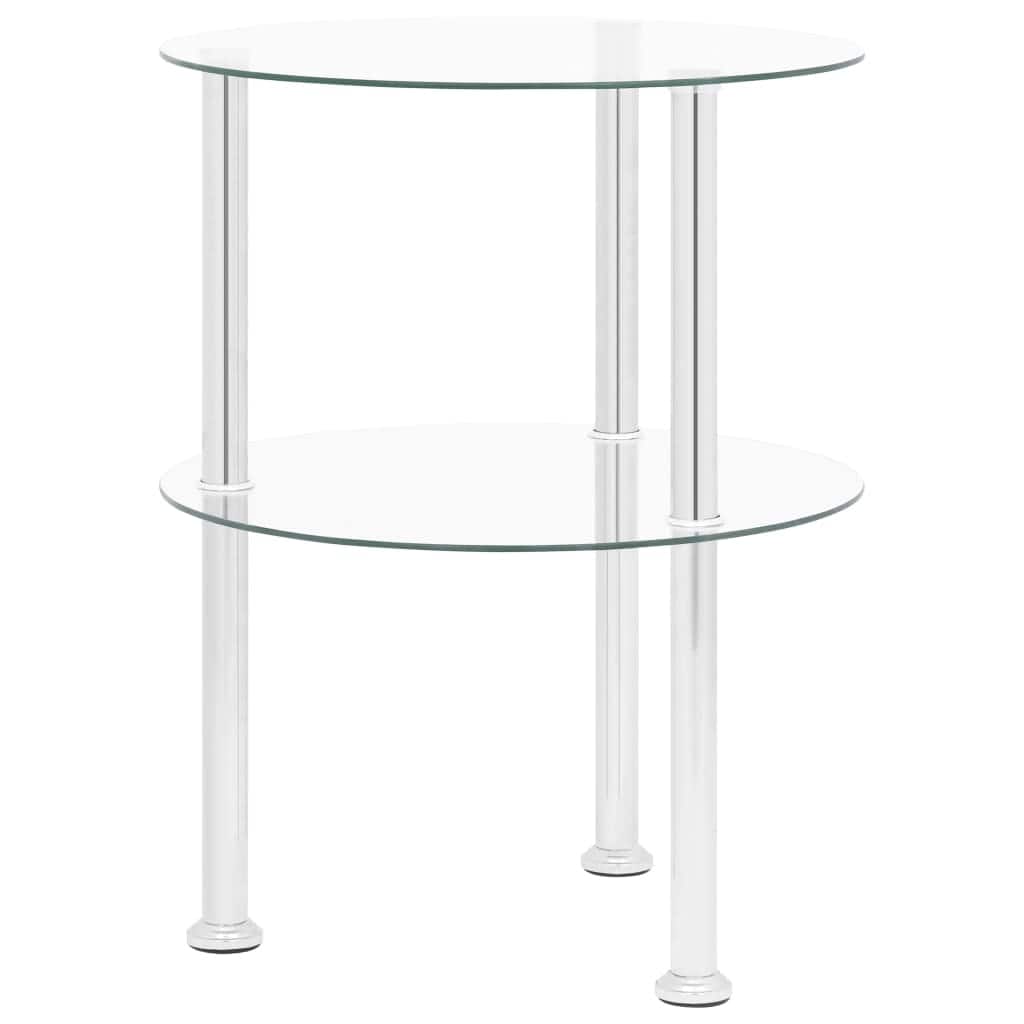vidaXL 2-Tier Side Table Transparent 15" Tempered Glass - 15" x 19.7"