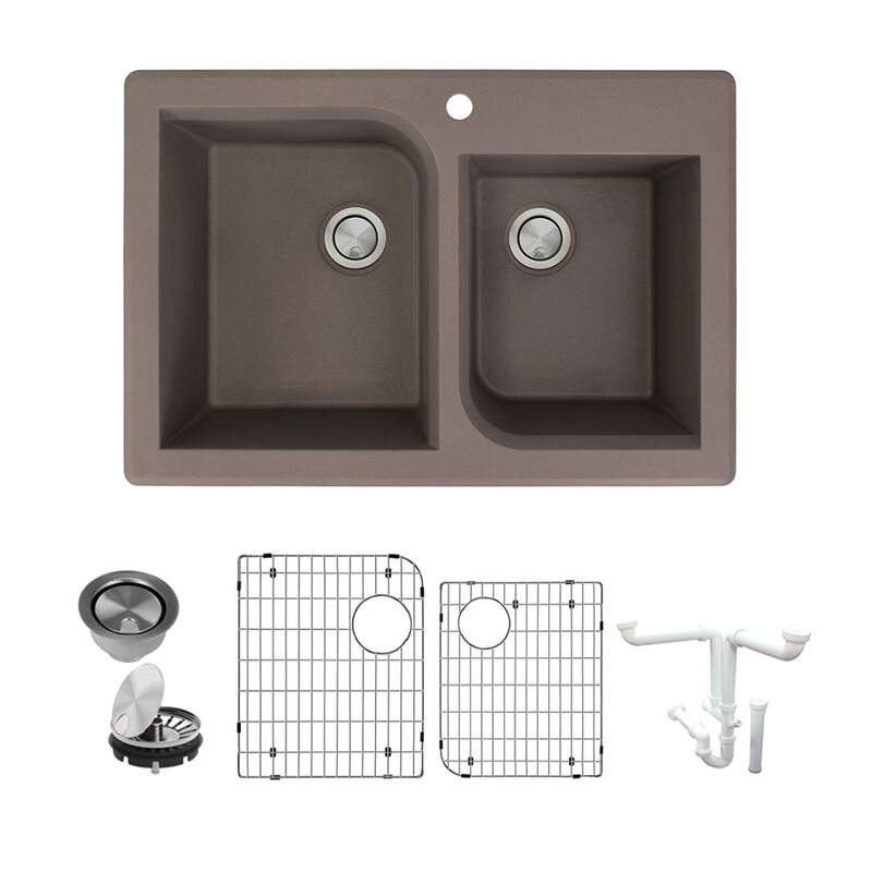 Transolid K-RTDJ3322 Radius 33" Drop In Double Basin Granite Kitchen - Espresso
