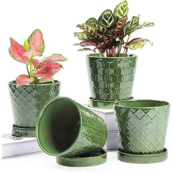 Flower Planter undefined5 inch Ceramic Plant Pots with Drainage Hole and  Ceramic Tray - Gardening Home Decoration - 8' x 10' - Bed Bath & Beyond -  34234878