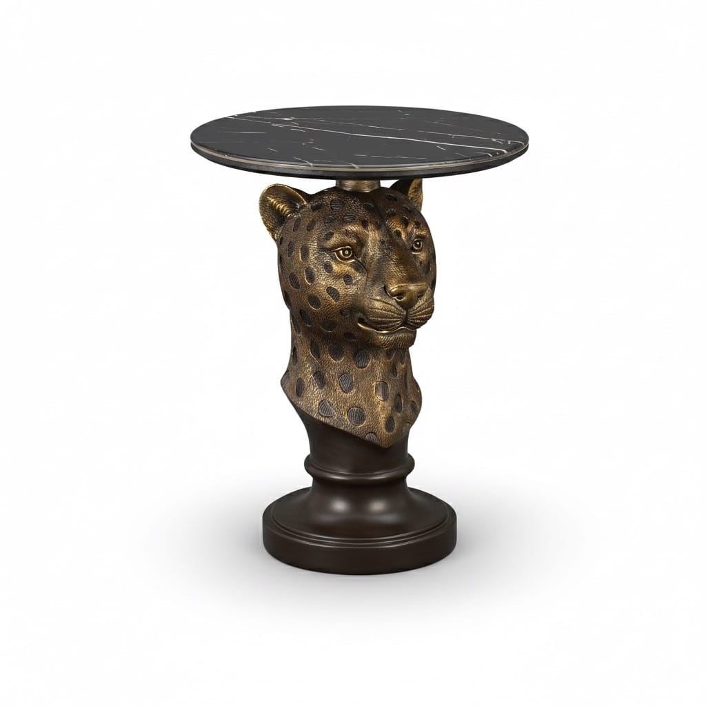 Leopard Head Accent Table Animal Statue End Tables Livingroom