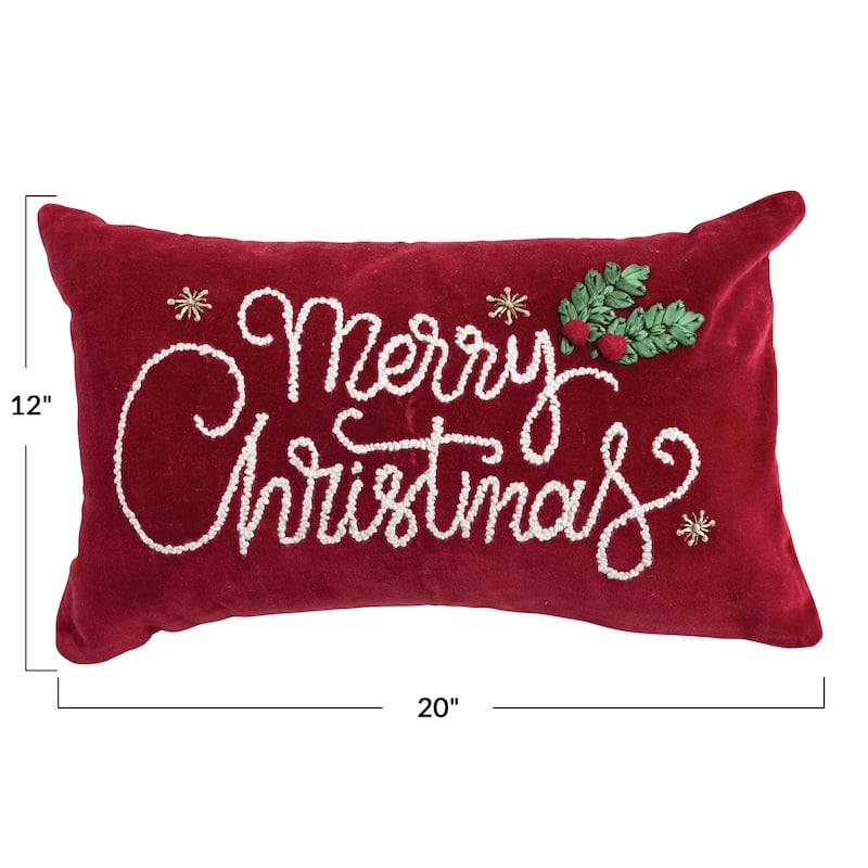 "Merry Christmas" Cotton Velvet Lumbar Pillow
