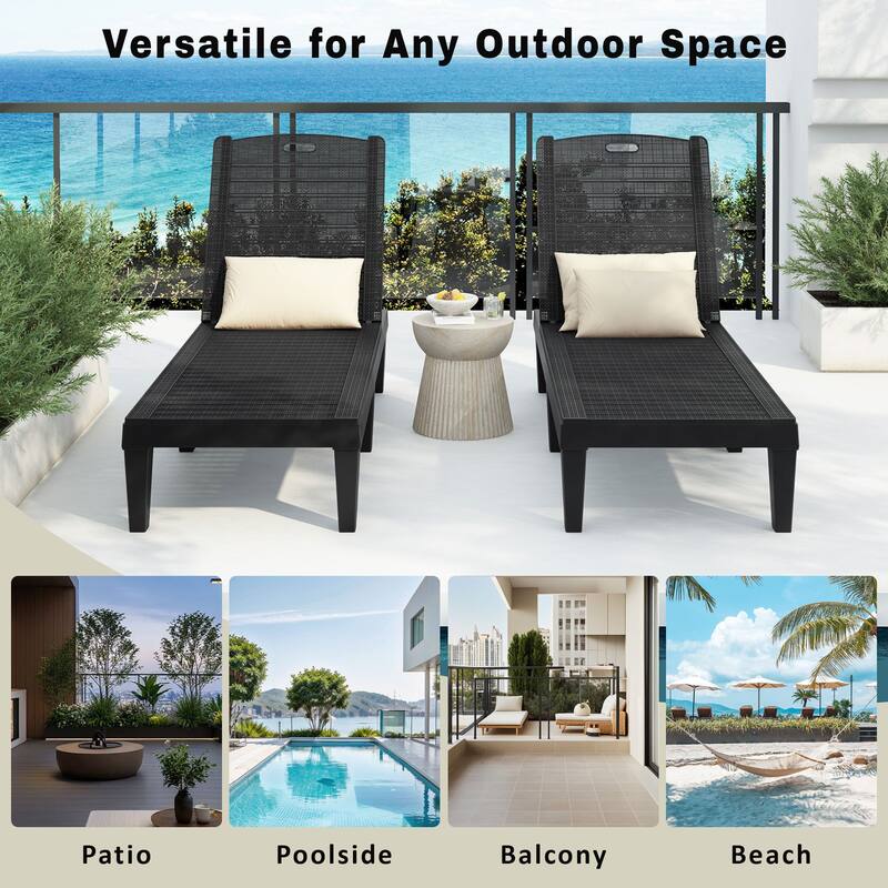 Roomfitters 2 Pcs Resin Outdoor Chaise Lounge Chairs with Adjustable Backrest for Patio, Poolside or Beach