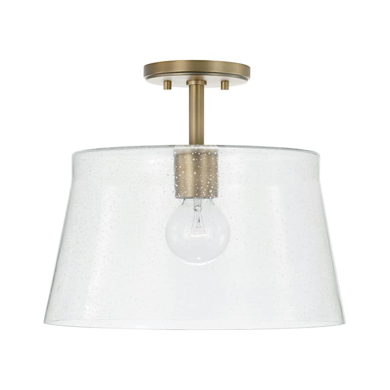 Baker 1-light Pendant/ Semi-Flush Mount w/ Clear Seeded Glass - Aged Brass