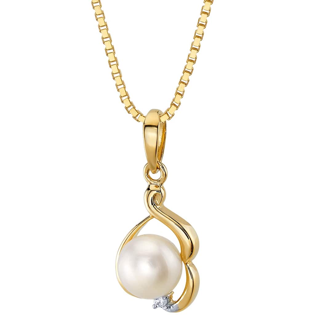 Oravo 14k Yellow Gold Freshwater Pearl 6mm Solitaire Pendant Necklace