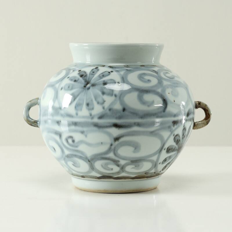 Approx.8 Inches Subtle Blue and White Vase with Two Handles