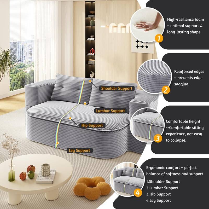 78.7" W 2-in-1 Foldable Corduroy Deep Seating Convertible Sofa Floor Sofa Bed