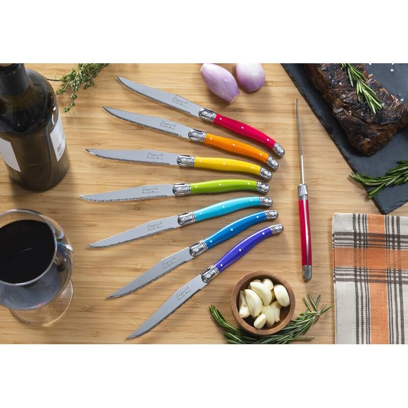 French Home Set of 8 Laguiole Steak Knives, Rainbow Colors - Silver