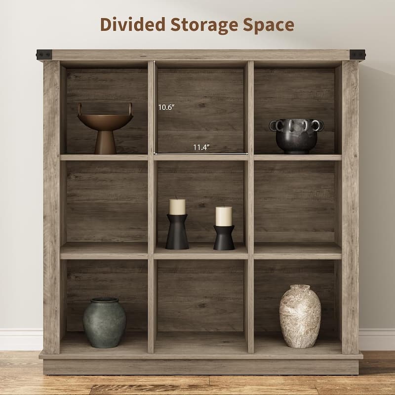 9-Cube 3-Tier Wood Storage Organizer Bookshelf, Display Cabinet for Living Room