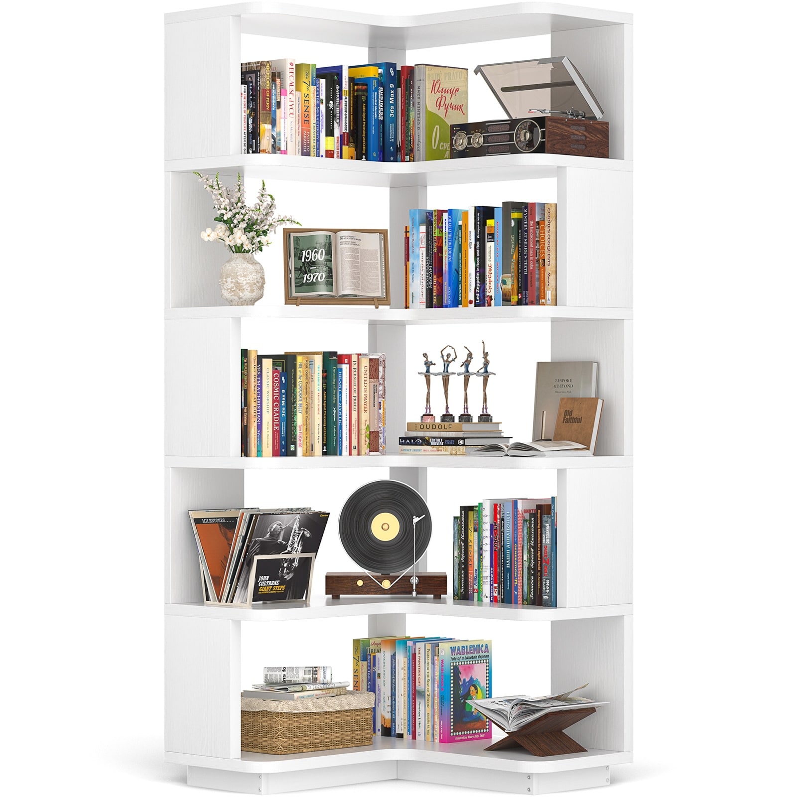 5-Tier Corner Space Shelving Bookshelves, Freestanding Display Storage Shelving