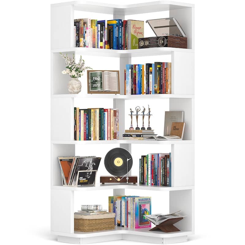5-Tier Corner Space Shelving Bookshelves, Freestanding Display Storage Shelving