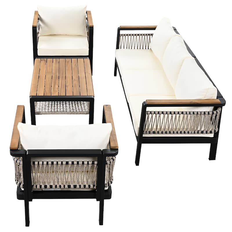 4 Pieces Patio Sectional Sofa Set with Cushions and a Coffee Table