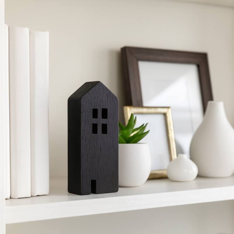 Modern Mango Wood House-Shaped Decorative Object Sculptural Figurine - 3.25" x 1" x 8"
