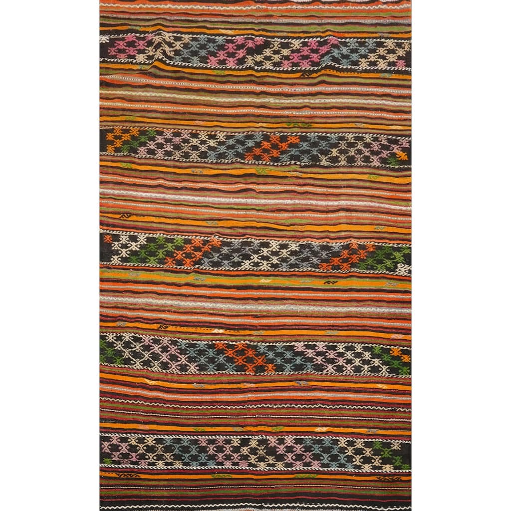 Hand Woven Oriental 100% Wool Carpet Southwestern Tribal Multi-Colored Kilim Area Rug - 9' 4'' X 6' 0''