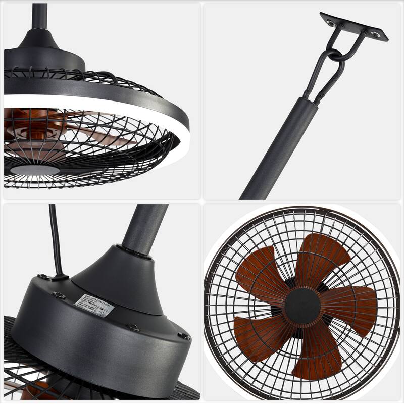Bella Depot 20" Outdoor Ceiling Fan with Light and Remote 6-Speed Reversible Black Cage Fan