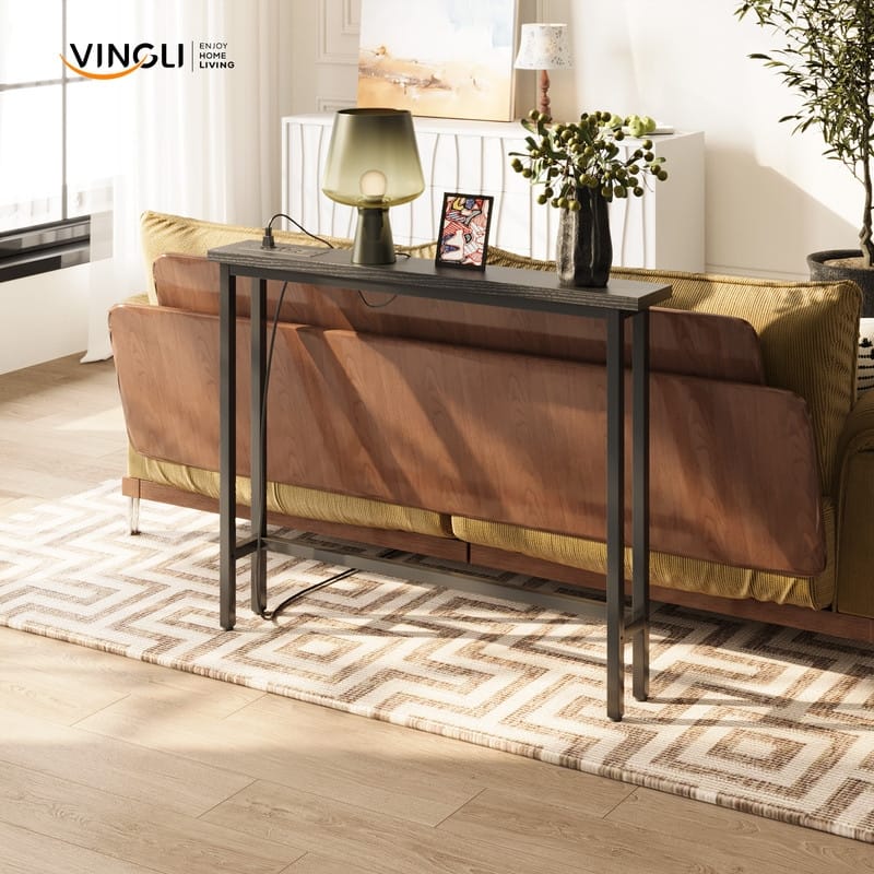 VINGLI 1-Piece Melamine + Iron Hall Table with Power Strip