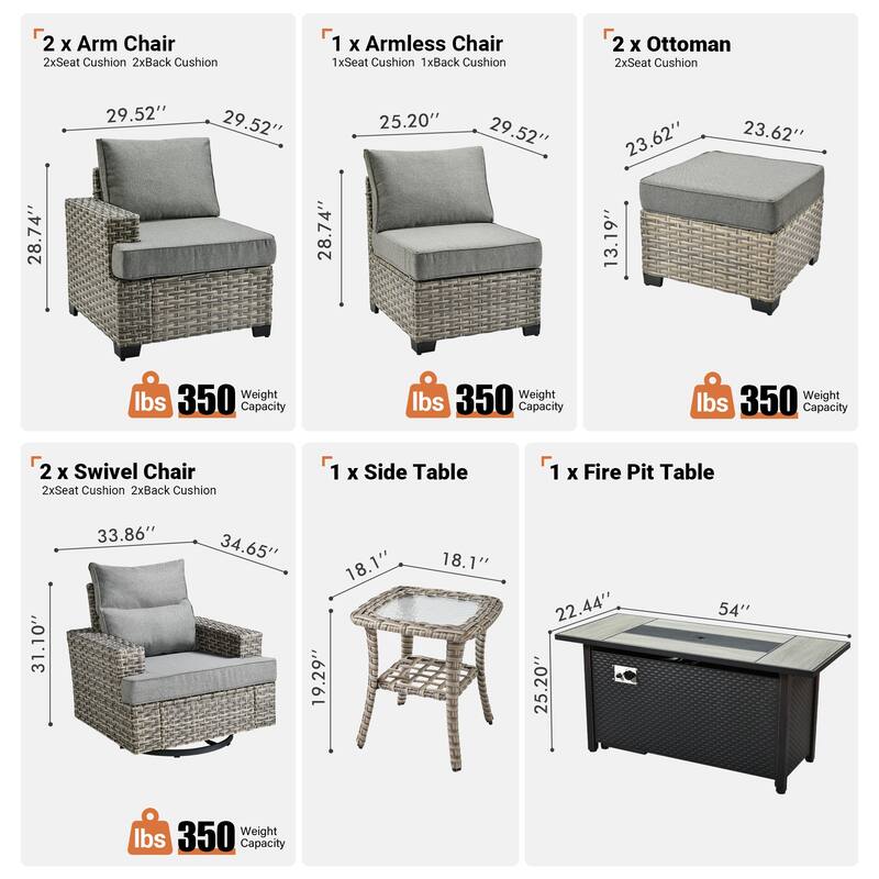 XIZZI 9-Piece Outdoor Patio Furniture Swivel Chair Set with Fire Pit