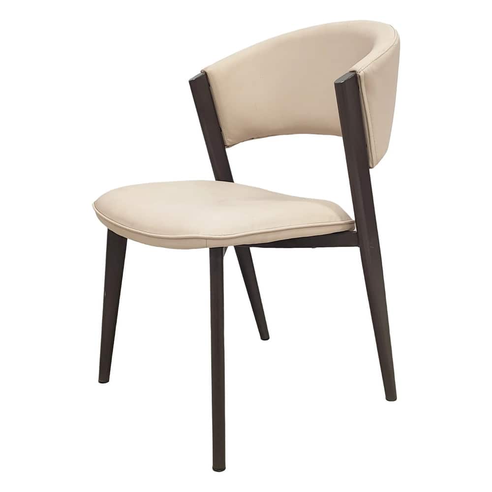 Modern Leather Dining Chair - Upholstered Accent Chair with Metal Legs, Curved Open Back & No Assembly - For Kitchen or Office