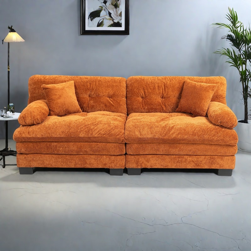 84" Upholstered 3-Seater Sofa with Dual-Layer Memory Foam Cushioning, and Complimentary Comfort Pillows - Orange