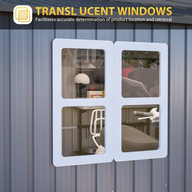 GDFStudio - Cassandra Large Outdoor Metal Storage Shed with Lockable Doors for Secure Vehicle and Equipment Storage