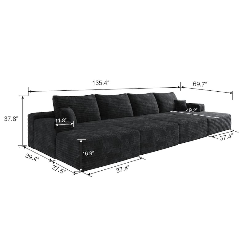 135.4-in Casual Black 4 -seater Right Reclining Sectional - 8' x 10'