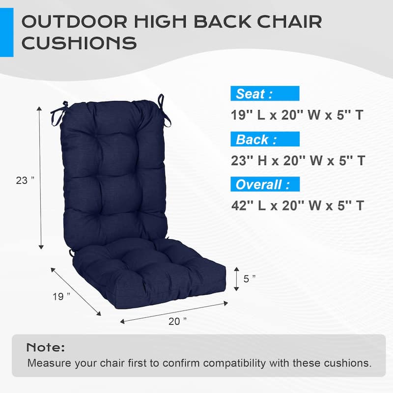 Aoodor Outdoor 42"x 20" x5" Tufted Back Cushions Patio Replacement Chair Cushion, Set of 2