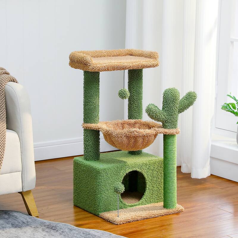 4-in-1 Multi-Level Cat Tower, Cat Tree with Large Cat Condo, Cat Scratching Post for Cats with Deep Hammock & Cozy Top Perch