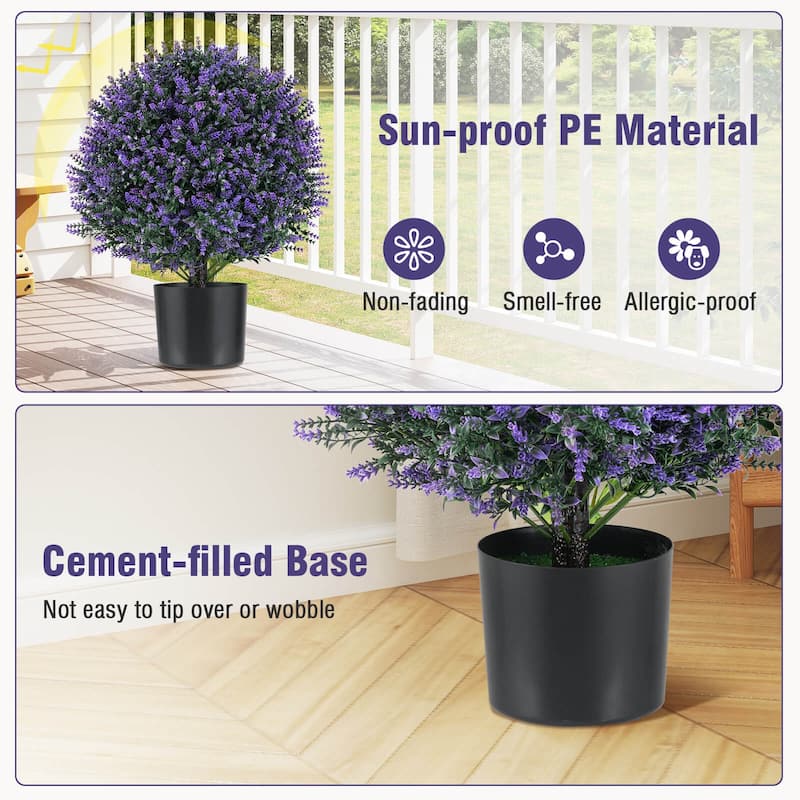 Costway 2 Pack Artificial Lavender Topiary Ball Tree Faux Shrub Bushes - Green & Purple & Black - See Details