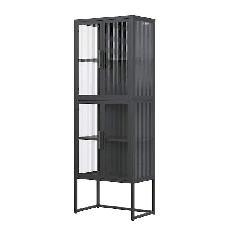 Benvolio 65.35-inch Black Four Door Metal Storage Cabinet with Fluted Clear Doors - 65.35