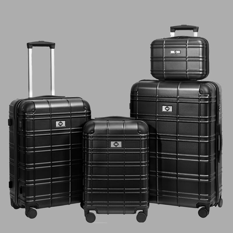 ABS+PC 4-Piece Luggage Set with TSA Lock, Spinner Wheels & Multiple Sizes (12"/20"/24"/28") - Hardside Suitcase Set - Black