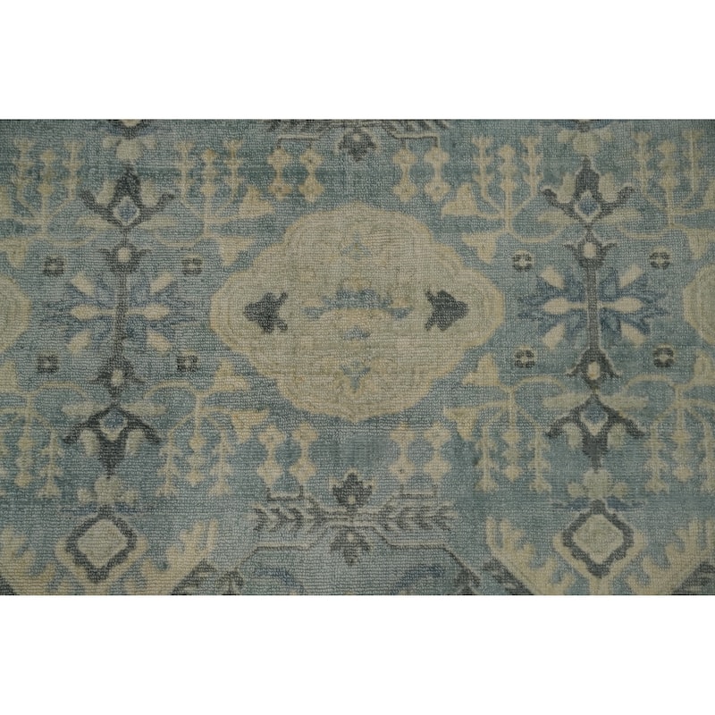 Hand-knotted Transitional Silk Carpet Blue Oushak Rug Geometric Oriental Area Rug - 9' 10'' X 6' 6''
