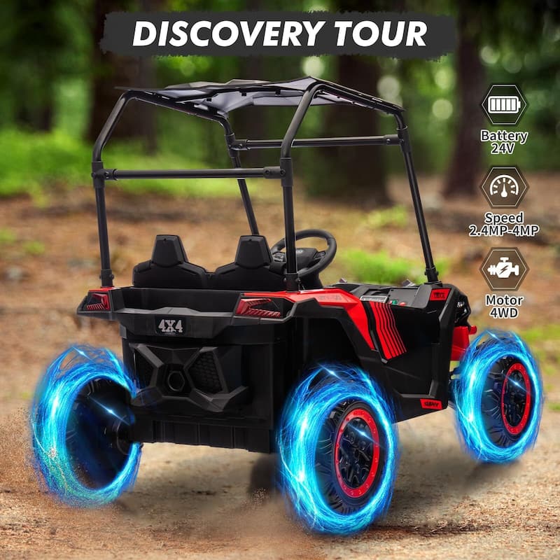 24V 2 Seater Kids Ride On Utv, 4WD Electric Truck with Sun Shade