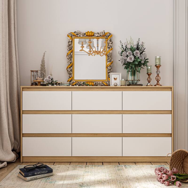 Timechee Grooved Handle Wood Dresser Bedroom Storage Drawer Organizer