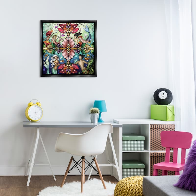 Stupell Detailed Stain Glass Style Mermaids Framed Floater Canvas Wall Art Design By Mandie Manzano
