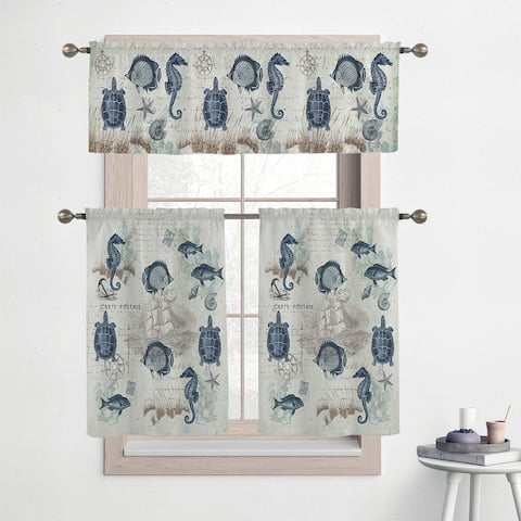 Laural Home Seaside Postcard 36" Kitchen Curtain Valance and Tiers Set
