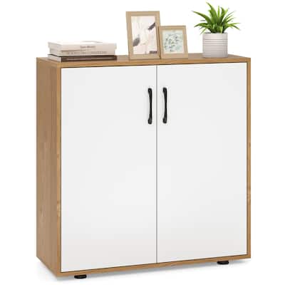 Gymax Coffee Bar Cabinet 2-Door Kitchen Storage Cabinet w/ 5-Position