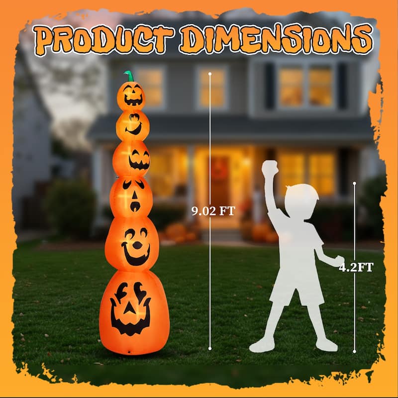 9ft Halloween Inflatable Stacked Pumpkin Yard Decor with LED Lights for Indoor or Outdoor Use