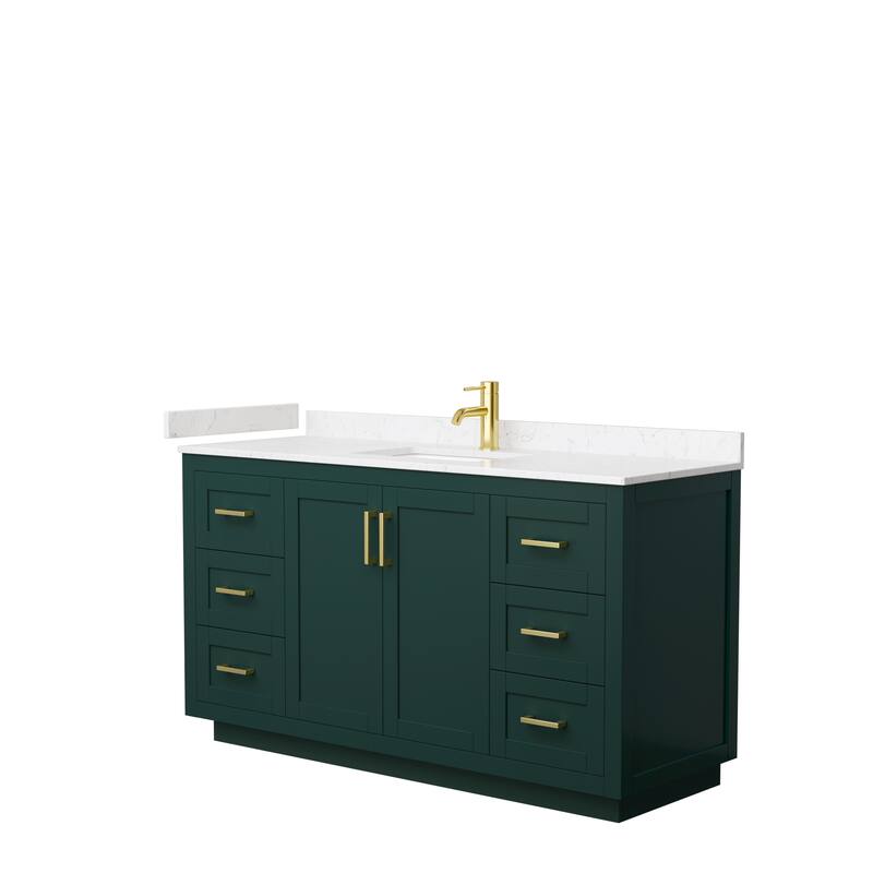 Miranda Single Vanity Set, Cultured Marble Top, No Mirror - 60-Inch Single - Green, Gold Trim, Carrara Cultured Marble Top