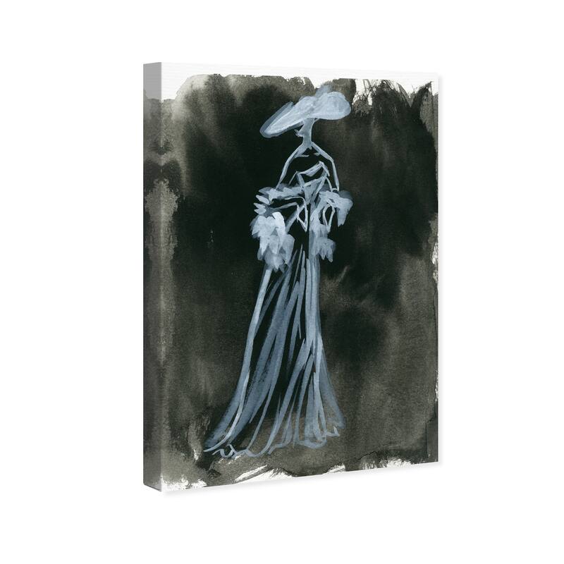 Wynwood Studio Canvas Fashion and Glam Elegant Dress Ink Noire Black and Dark Blue Glam Wall Art Canvas Print