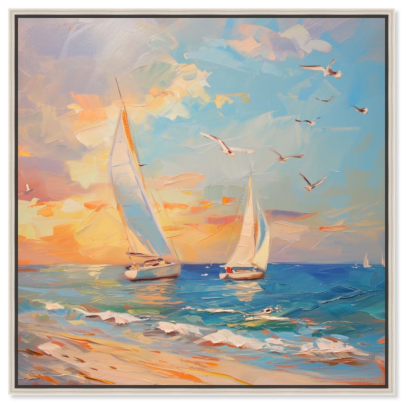Art Remedy Sailboats In The Sunset Framed Sailing 1 Piece Canvas Wall Art