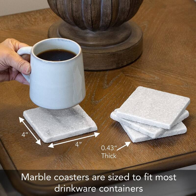 4 Pack Authentic Natural Marble Stone Cork Backed Coasters 4" x 4" x 0.43" Square Manufactured in The USA