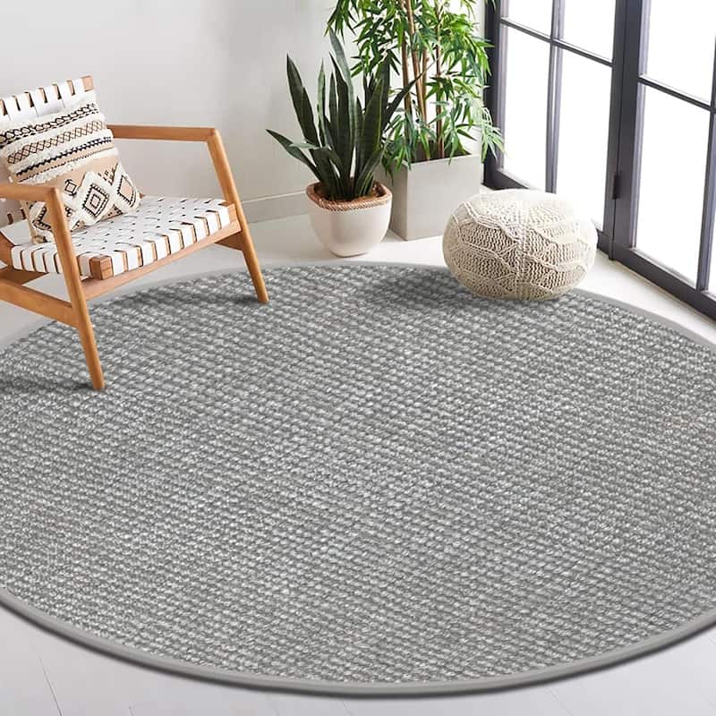 Delara Premium Handwoven Natural Fiber Area Rug, 60% Wool 40% Jute excellent choice in high-traffic areas such as Living rooms - 6' Round - Grey