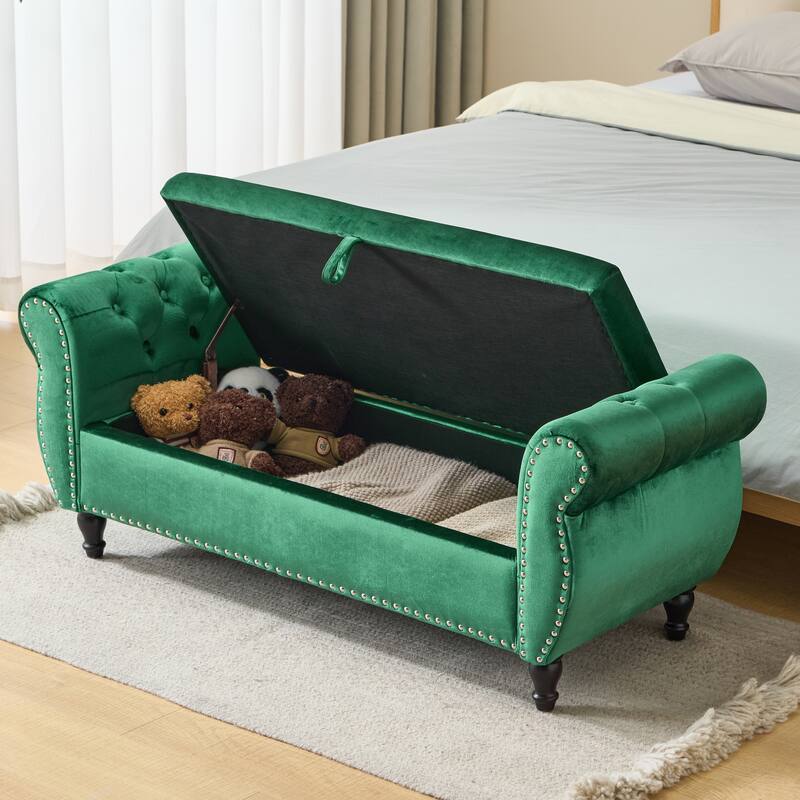 Luxury Ottoman Decorative Bench Storage Bench End of Bed Bench - Emerald