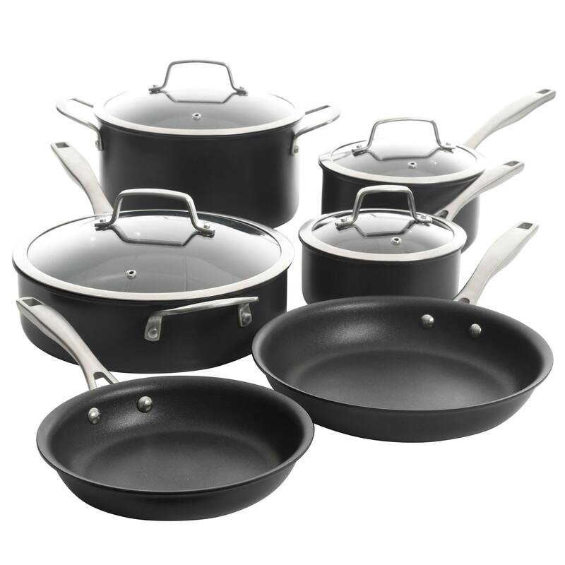 Nonstick Aluminum Cookware 10 Piece Set in Midnight - Black
